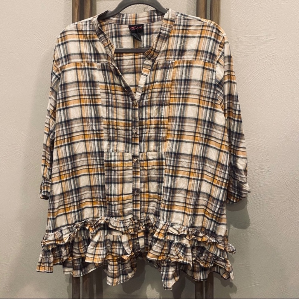 Torrid Ruffled Plaid Button Down - image 1
